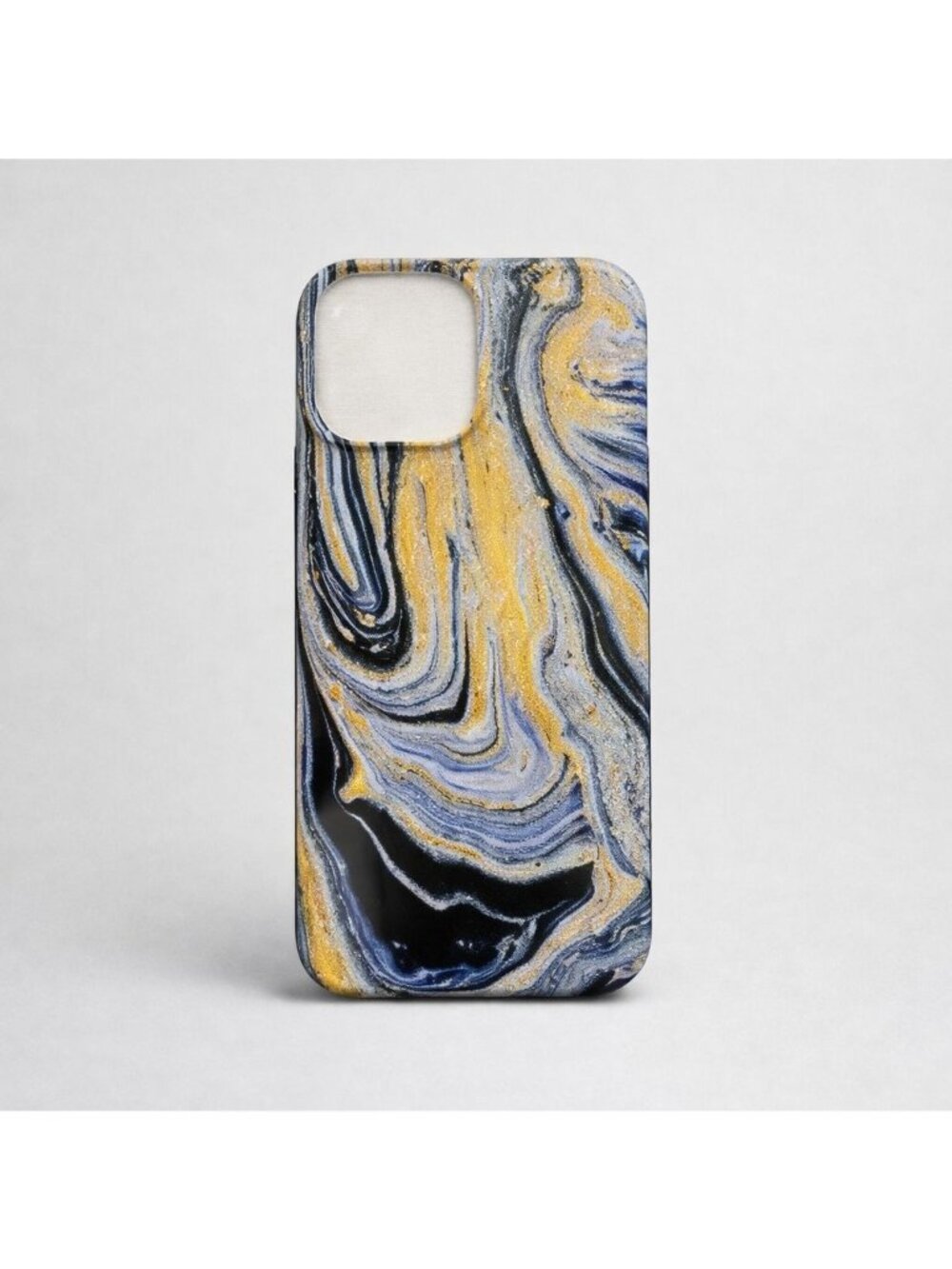 case for iPhone 14 pro max 6.7" gold & blue marble liquid art glitter